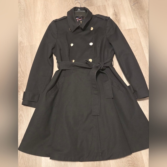 Ted Baker Flared Skirt Trench Coat Classic Black Trench Coat Size 5 - Picture 2 of 8